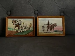Buy Vintage Antique? Miniature Pair Of Oil Paintings Farming Horse Scenes Signed Art • 19.99£