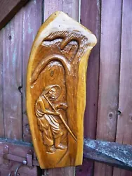 Buy Large Vintage Hand Carved Hard Wood Wall Plague • 18.50£