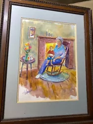 Buy Tim Weaver  Woman And Child By Fireplace  Watercolor Painting - Signed/Framed • 64.50£