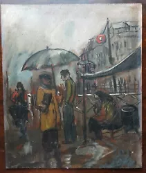 Buy Antique Oil On Board French Impressionist Paris In The Rain C1925 Figures City • 8.27£