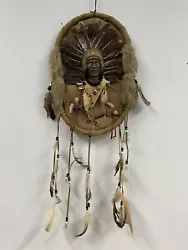 Buy VTG Native American Resin Wood Real Fur Head Face Wall Hanging Buffalo Headdress • 64.50£