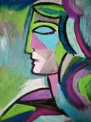 Buy Original Painting Woman Portrait Mid Century Style Not Lithograph Manner Picasso • 75£
