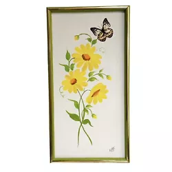 Buy Lore Solvang Framed Original Art Sunflower Butterfly Mid Century Yellow Flowers • 69.58£