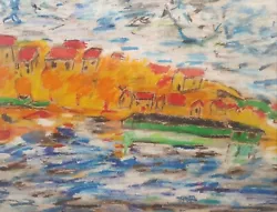 Buy Vintage Impressionist Drawing Landscape Oil Pastels Seascape Art Unknown Artist • 30£