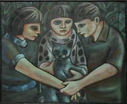 Buy Wellington Virgolino De Sousa, Three Children With Cat, Oil On Panel, Signed • 6,987.70£