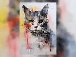 Buy Black And White Cat Oil Painting Print Art Decor 5 X7  • 4.99£