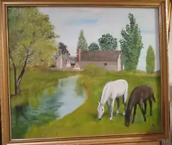 Buy Large Vintage Oil Painting Countryside Horses Signed Framed • 49£