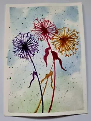 Buy BRAND NEW ARTWORK Original Watercolour Colourful Dandelions Taraxacum 6” X 4” • 3.50£