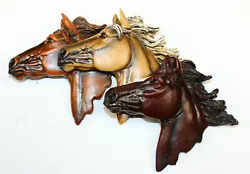Buy 3 Head Horse Wall Mount Hanger Designer Resin Farm Cabin Decor Art 12  X 8  • 48.99£