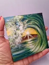 Buy Original Ocean Waves Painting, Hand Painted On Canvas Board 10 Cm By 10 Cm • 15.77£