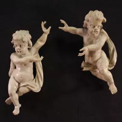 Buy Cherubs Sculptures Antique In Painted Wood 2 Statues Art 18th Century Italian • 5,400£