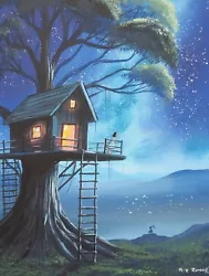 Buy Pete Rumney Art Original Painting Dreams Beyond The Stars Tree-house Handpainted • 10£