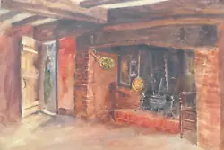 Buy 20th C Watercolour. Cottage Sitting Room / Kitchen Interior. Fireplace • 46.90£