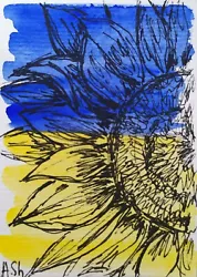 Buy Watercolor Original Painting ACEO Ukrainian Flag Sunflower Flower Floral Artwork • 8.06£