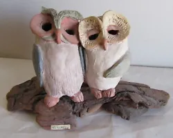 Buy Together Clay Owl Pair On Wood Base Sculpture 11  X 5  • 16.59£