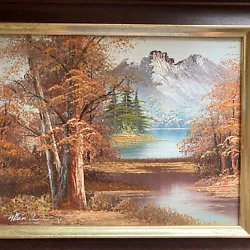 Buy Small Oil Acrylic On Canvas With Dark Frame / Woodland Mountain Scene  • 12.99£