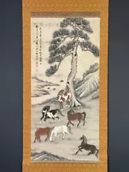 Buy Nw5901 BIG Hanging Scroll  Horses Under A Big Pine Tree  By 鐘樹涛 • 315£