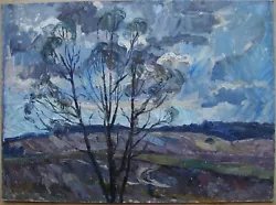 Buy Ukrainian Soviet Oil Painting Impressionism Landscape Cloud Tree Early Spring • 236.25£