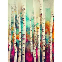 Buy Birch Tree Forest Vibrant Painting Canvas Poster Print Picture Wall Art • 13.99£