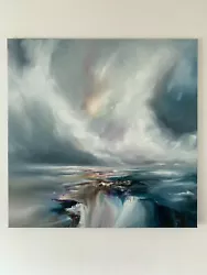 Buy Original Oil Painting Signed Landscape 30x30in Stretched Canvas 'Rainbow Falls' • 92£