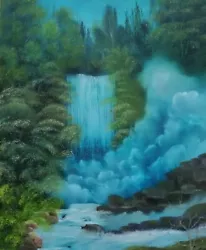 Buy Waterfall Wonder Bob Ross Style Painting Oil On Canvas 18inch X 24inch Approx. • 55£