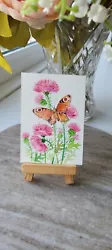 Buy ACEO ORIGINAL Watercolour Painting, Summer Thistle & Butterfly Mini Artwork  • 10.99£