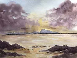 Buy Anglesey Rhosneigr Sunset Original Watercolour Painting Moody Landscape Seascape • 14.99£