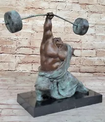 Buy Lost Wax Method Sculpture: Milo`s Contemporary Bronze Weightlifter Decor • 300.80£