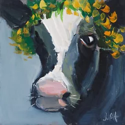 Buy Cow Oil Painting Calf Original Wall Art Farmhouse Animal Kitchen Cow Artwork • 30.67£