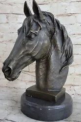Buy Signed Barye Unique Bronze Bust Horse Head Sculpture Marble Base Statue Figure • 137.84£