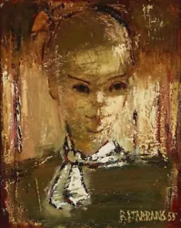 Buy Raimonds Staprаns Portrait Of Woman 1955 Oil On Canvas Elegant Woman With Scarf • 12,206.70£