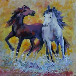 Buy ANDRE DLUHOS Horses Equine Stallion Fire Water Animals Original Art Oil Painting • 278.77£