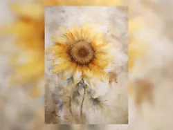 Buy Muted Elegance: 5x7 Sunflower Oil Painting Print - Subtle Beauty • 4.99£