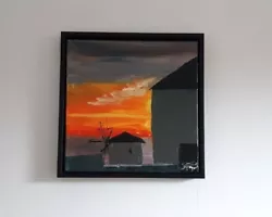 Buy Santorini Sunset Sky View Golden Hour Painting - Medium- Unframed-Rolled Canvas  • 50£