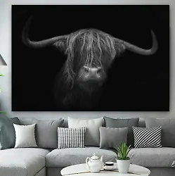Buy Gorgeous Highland Cow Black White FRAMED CANVAS WALL ART PICTURE Or PAPER PRINT • 59.99£