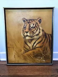 Buy Vintage Large Tiger Painting Frame Signed REX 21 By 26 Inches • 81.03£
