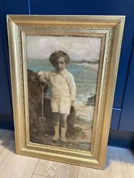 Buy Victorian Oil On Board Portrait Of A Boy On A Beach. • 95£