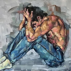 Buy Male Nude Oil Painting, Naked Man Artwork, Gay, Homoerotic Art 60x60x1 Cm. • 650£