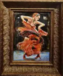 Buy Original Mario Mendoza Flamenco Dancer Spanish Dress Oil Painting Gilded Framed • 1,500£