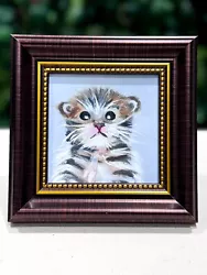 Buy Cat Original Oil Painting Kitten VINTAGE FRAMED Realistic Artwork Cute Baby Cat • 70£