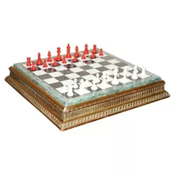 Buy Antique Victorian Staunton Chess Pieces Set + Italian Marble Giltwood Chessboard • 2,500£