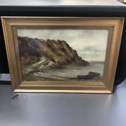 Buy Antique Oil Painting On Canvas Coastal Scene Boats Beach Signed • 29.99£
