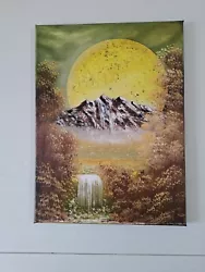 Buy Mixed Media On Canvas Moon MOUNTAIN Waterfall Foliage Signed 30x40cm  • 20£