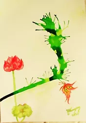 Buy Watercolour Painting Of Green Branch,Lotus,Butterfly,oriental Style,unframed,new • 7£