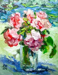 Buy Peonies In Vase Floral Original Oil Painting Wall Art Canvas Board 8x10 Inches • 45£