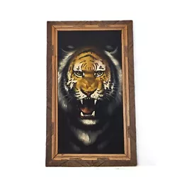 Buy Vintage Black Velvet Oil Painting Tiger Carved Wood 23 X14  Vintage Framed • 61.94£