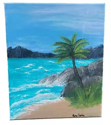 Buy Original Acrylic Painting On Canvas Tropical Beach Hand Painted Positive Thought • 99£