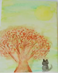 Buy Tree  And Cat Aceo WaterColour Painting , Miniture Art • 1.35£