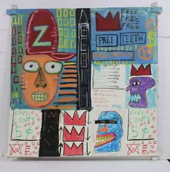Buy Jean-michel Basquiat Acrylic On Canvas 1982 With Tied Wood Supports 39 X 39 In. • 399.41£