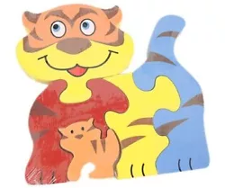 Buy Traditional Wooden Painted Shape Fit Wild Jungle Animal Puzzle - Tiger & Cub • 1.84£